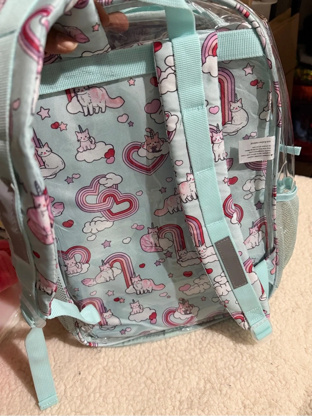 wonder nation Light Blue Unicorn & Cat Print Kids Backpack